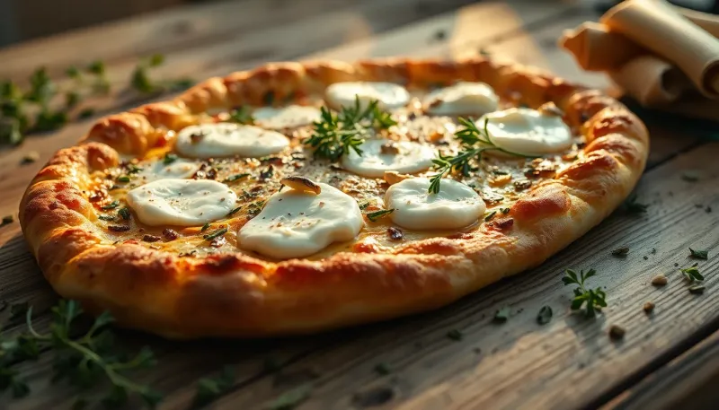 Flammkuchen mit Bärlauch und Ziegenkäse: 15 Minuten für einen knusprigen Genuss